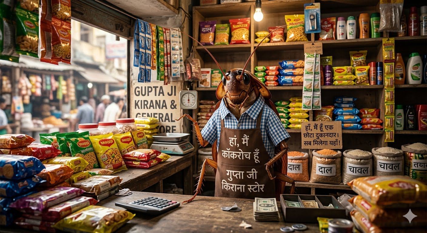 हाँ, मैं छोटे दुकानदार के रूप में कॉकरोच हूँ