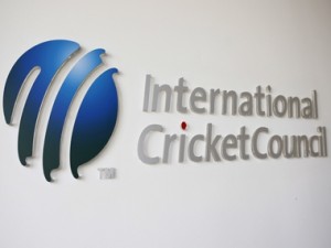 The International Cricket Council (ICC) logo at the ICC headquarters in Dubai, October 31, 2010.   REUTERS/Nikhil Monteiro (UNITED ARAB EMIRATES - Tags: SPORT CRICKET)