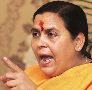 Jan Shakti Party President Uma Bharti Addressing a Press Conference in new delhi on Monday. Photo by Shekhar yadav 14/07/08