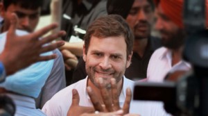 Bathinda: Congress Vice President Rahul Gandhi interacts with party supporters at an election rally in Bathinda on Monday. PTI Photo(PTI4_28_2014_000066b)