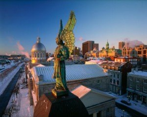 Old Montreal from Notre-Dame-de Bonsecours Chapel at Sunrise, Montreal, Quebec